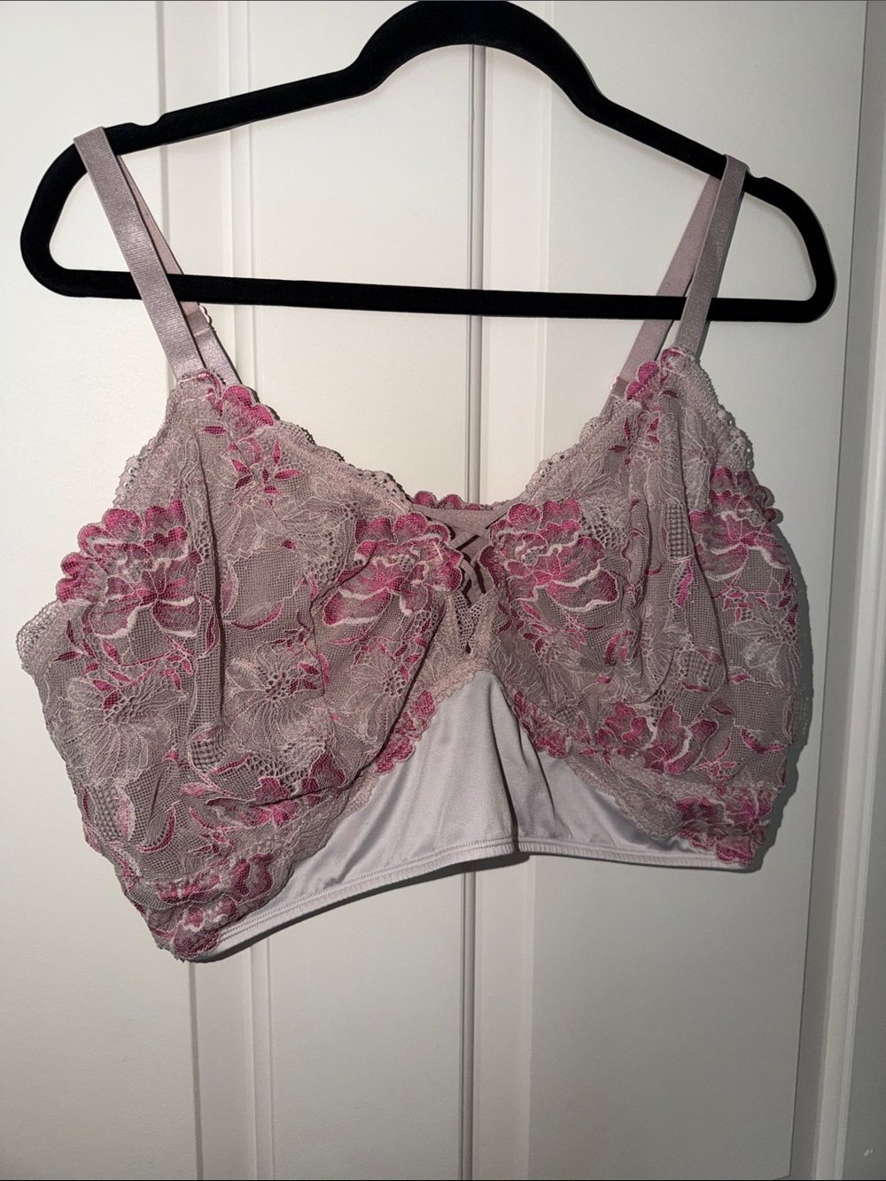 Lace Overlay Soft-Cup Bra in Dusty Mauve with Pink Embroidery